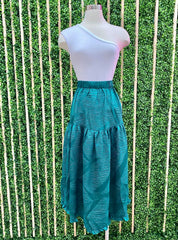 Emerald Green Textureed Tiered Midi Skirt