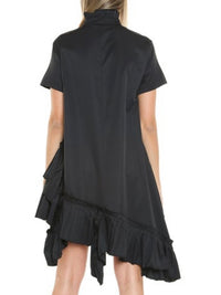 Frilled High Neck Uneven Hem Short Dress