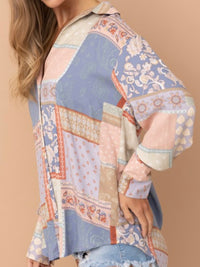 Denim Mauve Patchwork Button Down Blouse