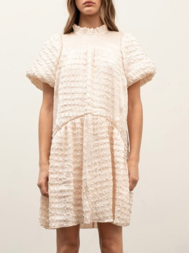 Cream Textured Drop Waist Dress