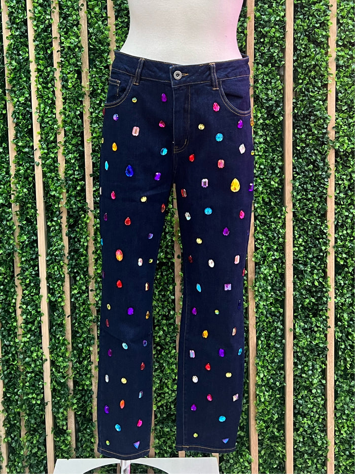 Stone Detail Cropped Denim