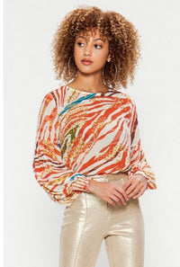 Animal Print Colored Chiffon Blouse