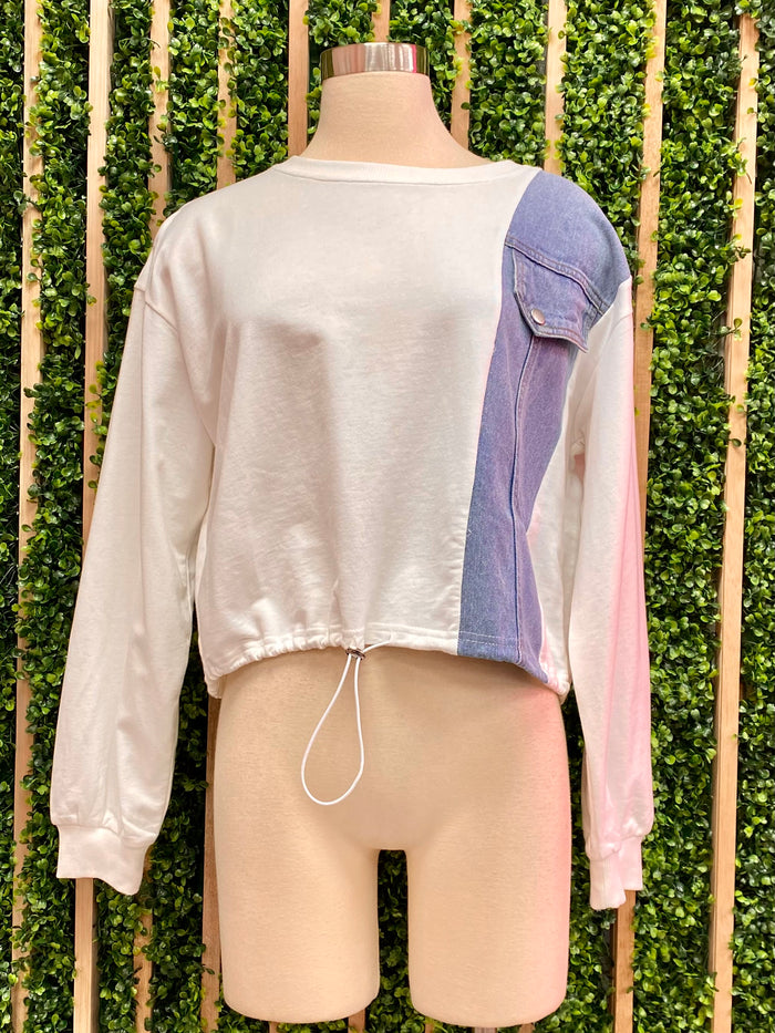 Denim Detail Sweater Top
