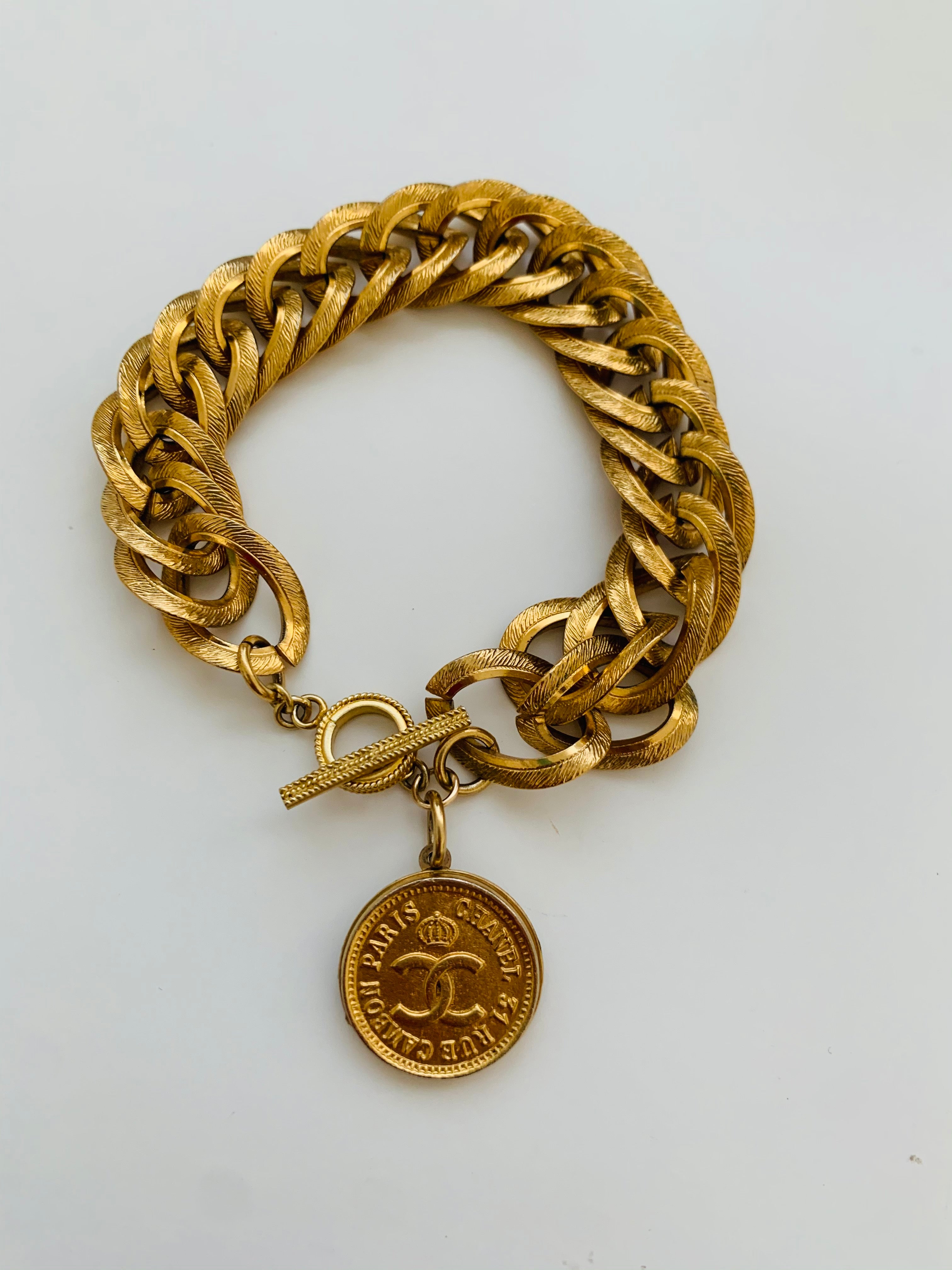 Gold Rue Cambon Paris CC Repurposed Vintage Toggle Bracelet