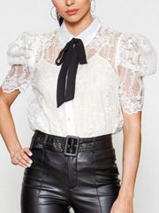 White Embroidered Organza Blouse