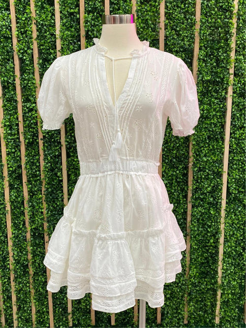 White Lace Tiered Mini Dress
