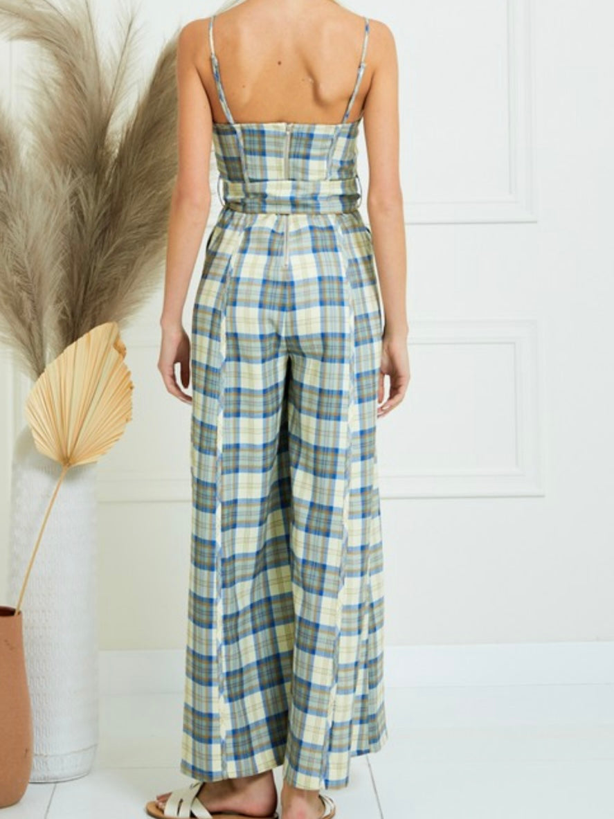 Plaid Strapless Bustier Jumpsuit