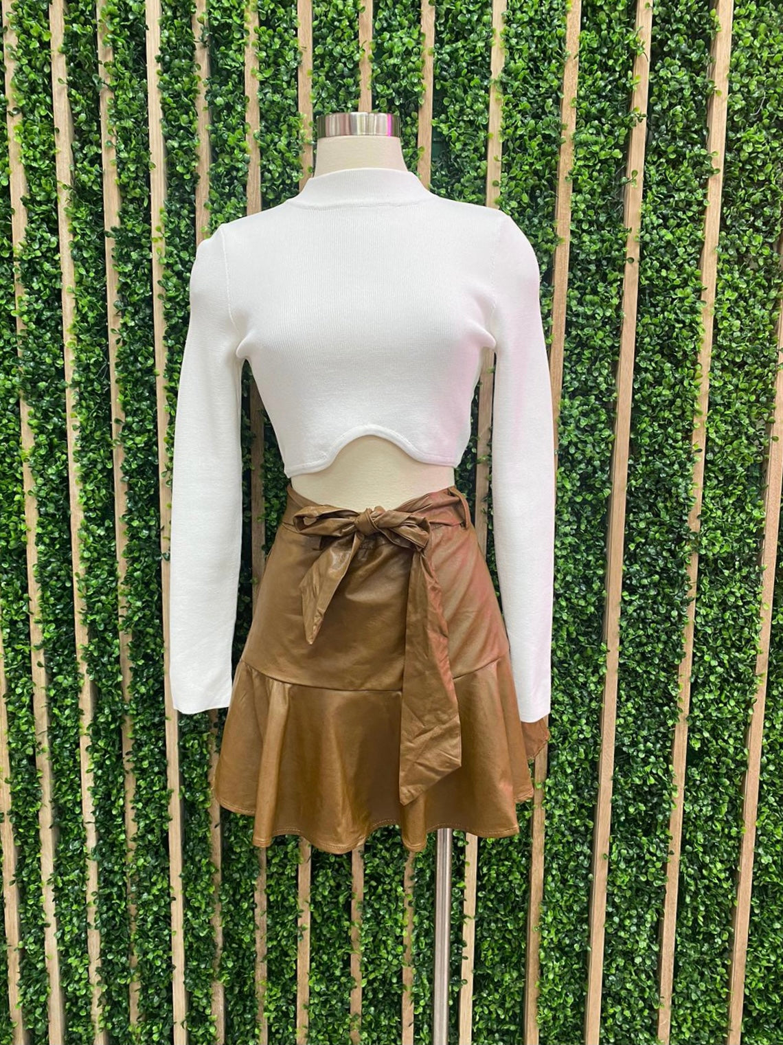 Caramel Pleather Swing Skort