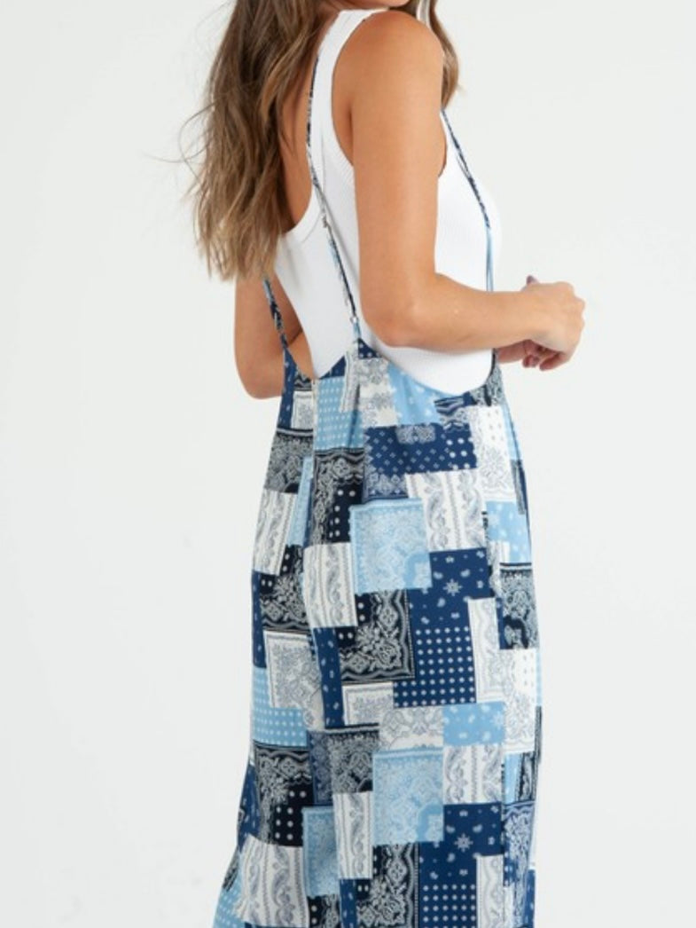 Blue Bandana Patchwork Pant Overall