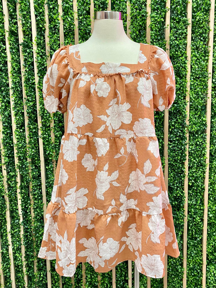 Floral Square Neckline Short Dress