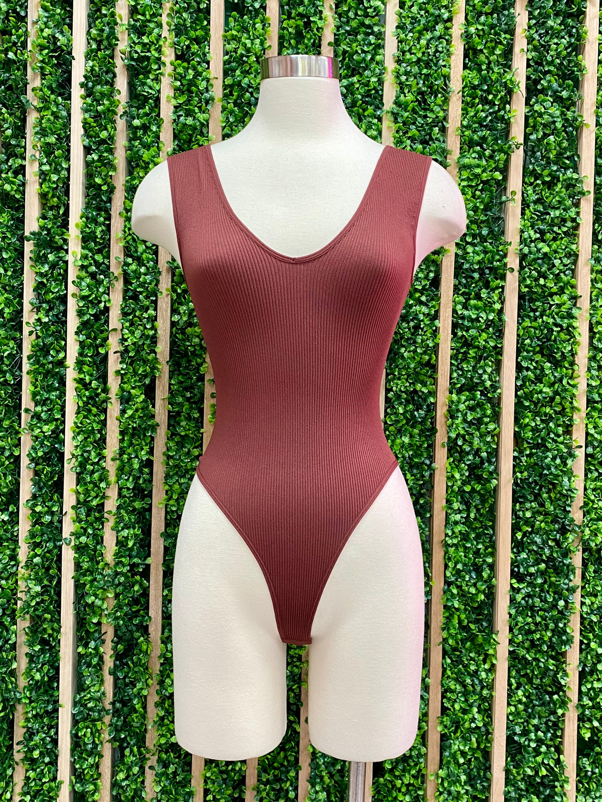 Ribbed V Neck Bodysuit