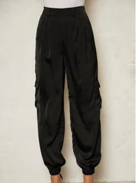 Black Satin Cargo Jogger