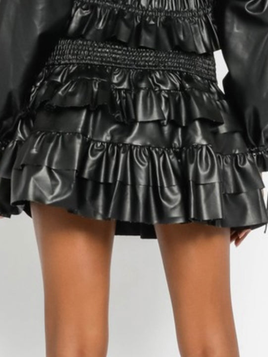 Black Pleather Ruffled Skirt