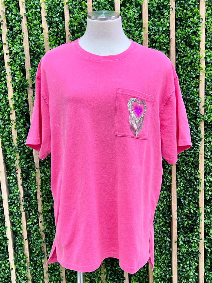 Pink Heart Sequin Tee