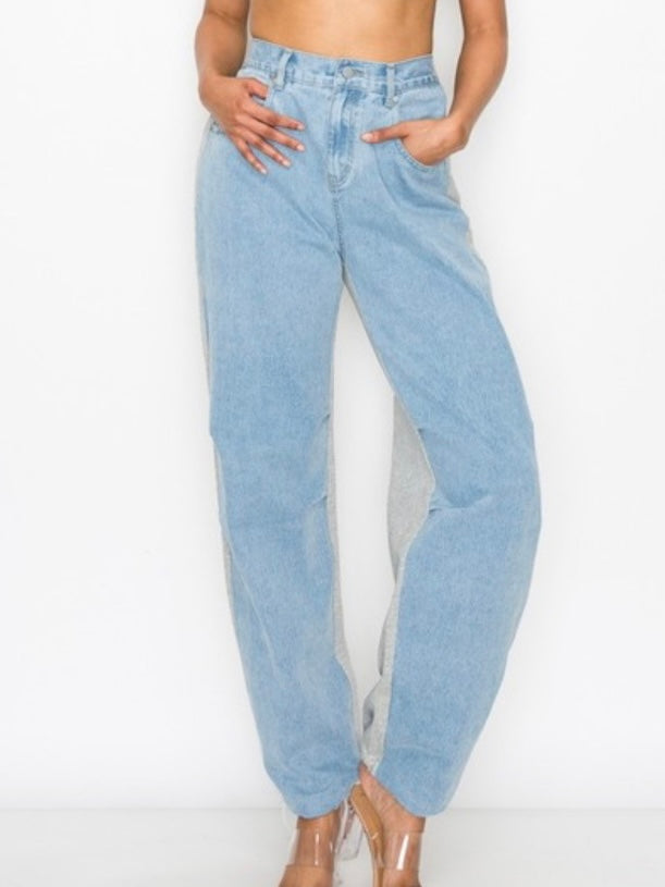 Contrast Sleeve Denim Jumpsuit