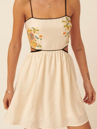 Cream Embroidered Cutout Short Dress