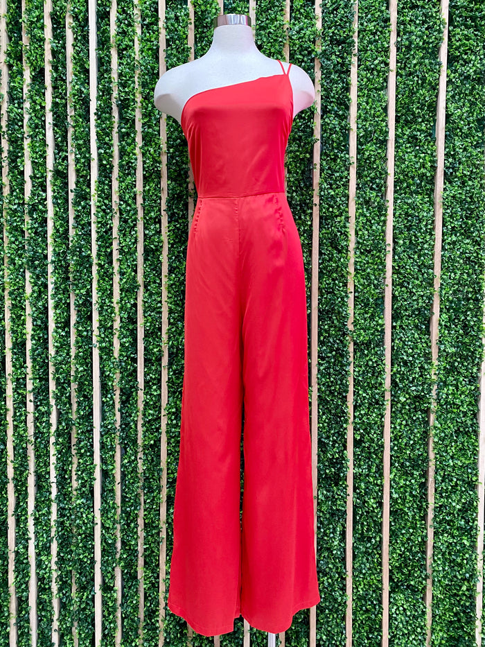 One Shoulder Satin Jumpsuit
