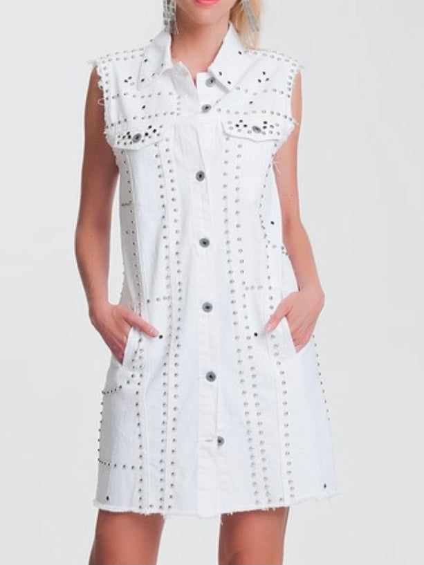 Studded Denim Vest Dress