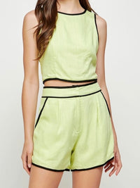 Piping Detail Linen Short Pant Set