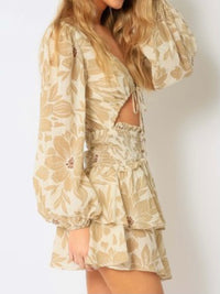 Beige Floral Cutout Short Dress