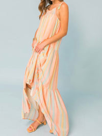 Bright Pastel Striped Tiered MAxi Dress