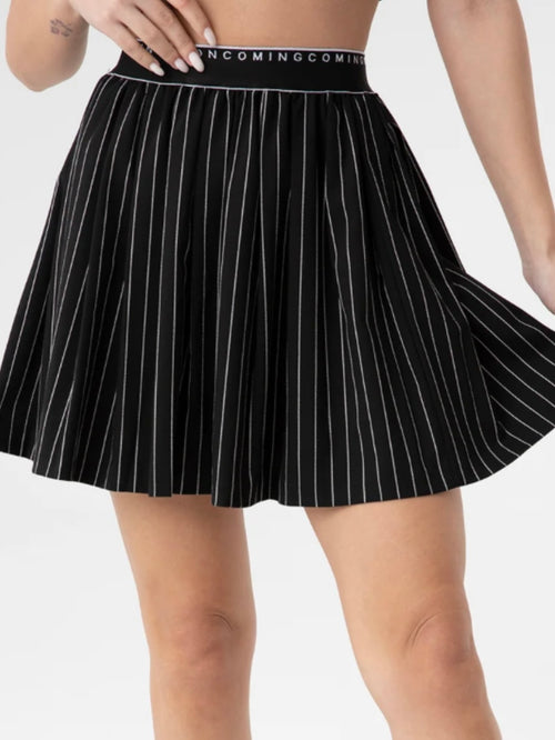 Black Striped Pleated Short Skirt