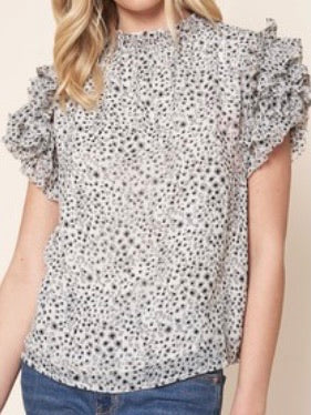 Dotted Ruffle Sleeve Blouse