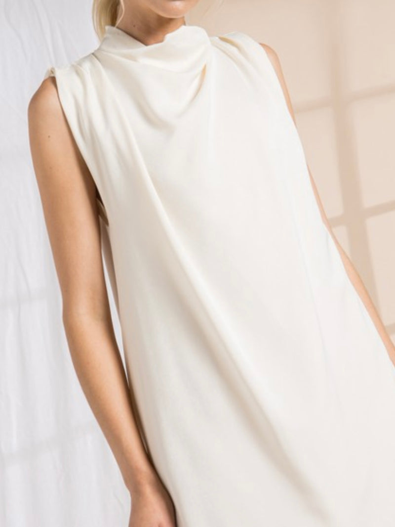 Elegant Cream Satin Cowl Neck SHift Dress