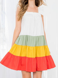 Angel Sleeve Color Blocked Short Dress