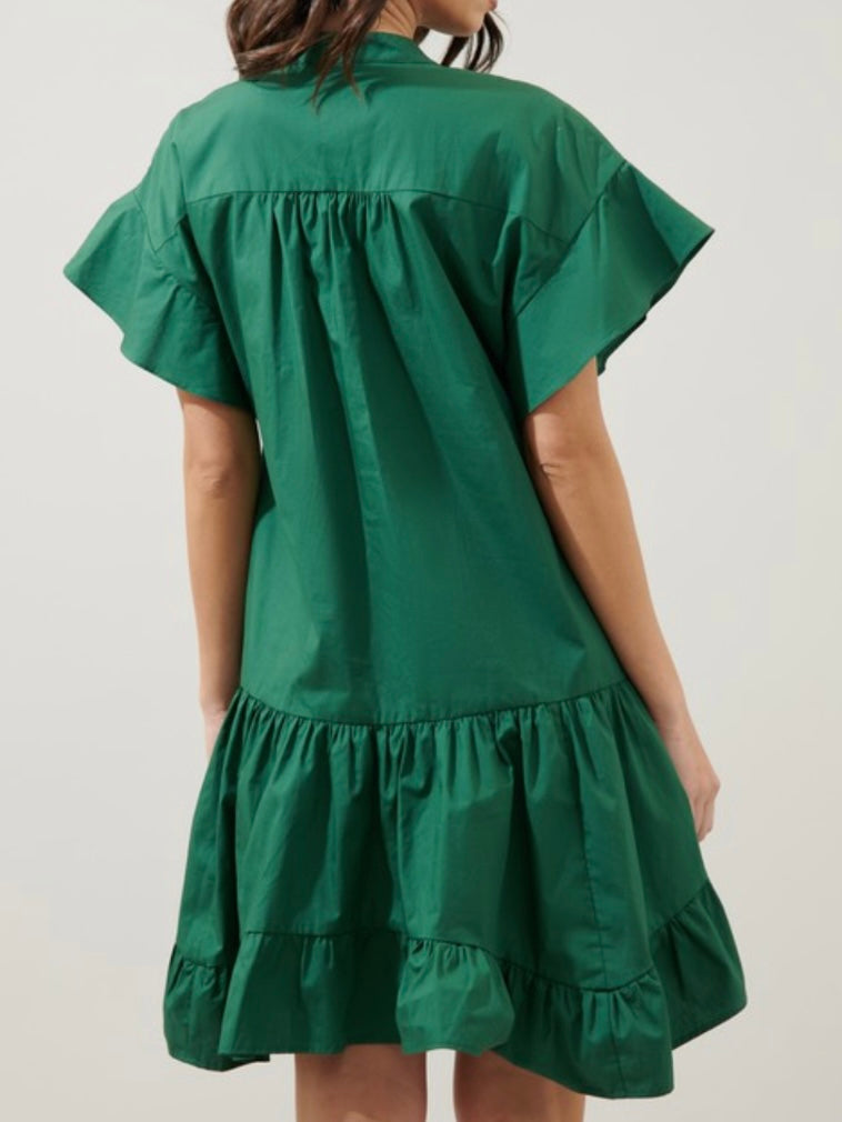 Emerald V Neck Tiered Short Dress