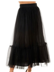 Black Tulle Midi Skirt