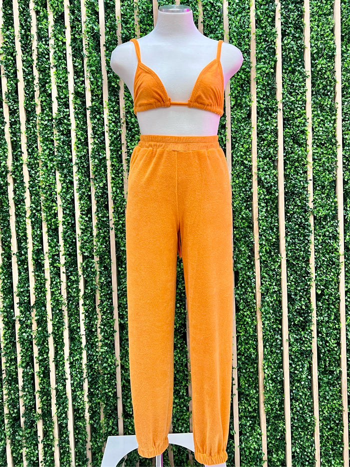 Orange Towel Fabric Jogger Set