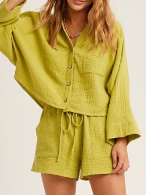 Lime Gauze Short Pant Set