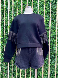 Black Back Fringe Sweater