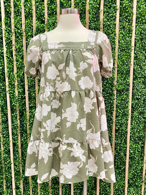 Floral Square Neckline Short Dress