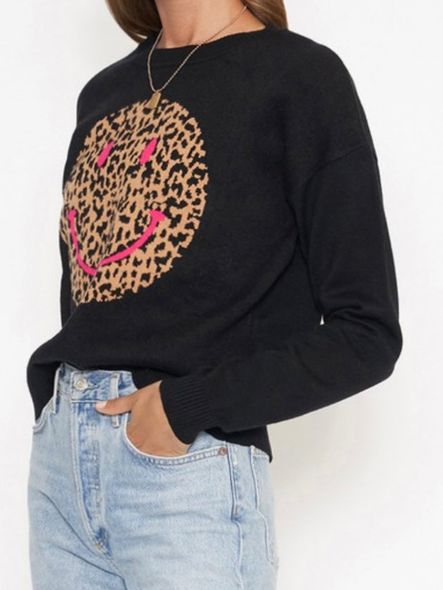 LEopard Happy Face Sweater