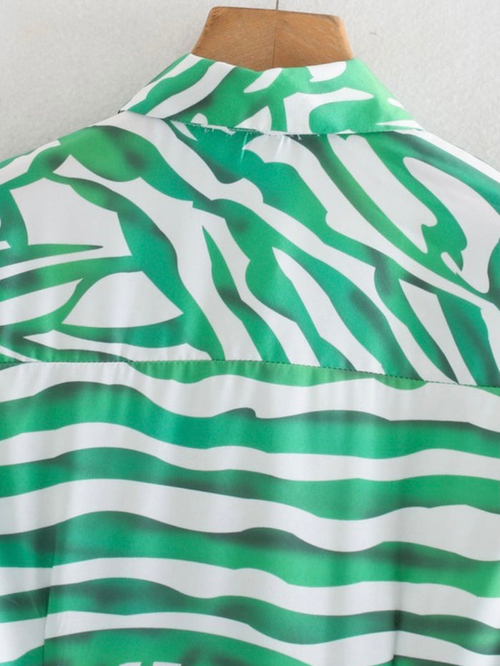 Green Zebra Button Down Midi Dress