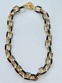 Large Gold Black Enamel Paperclip Necklace