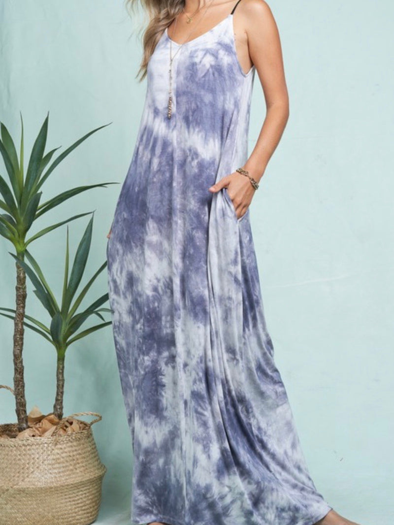 Blue Grey Tie Dye Strap Maxi