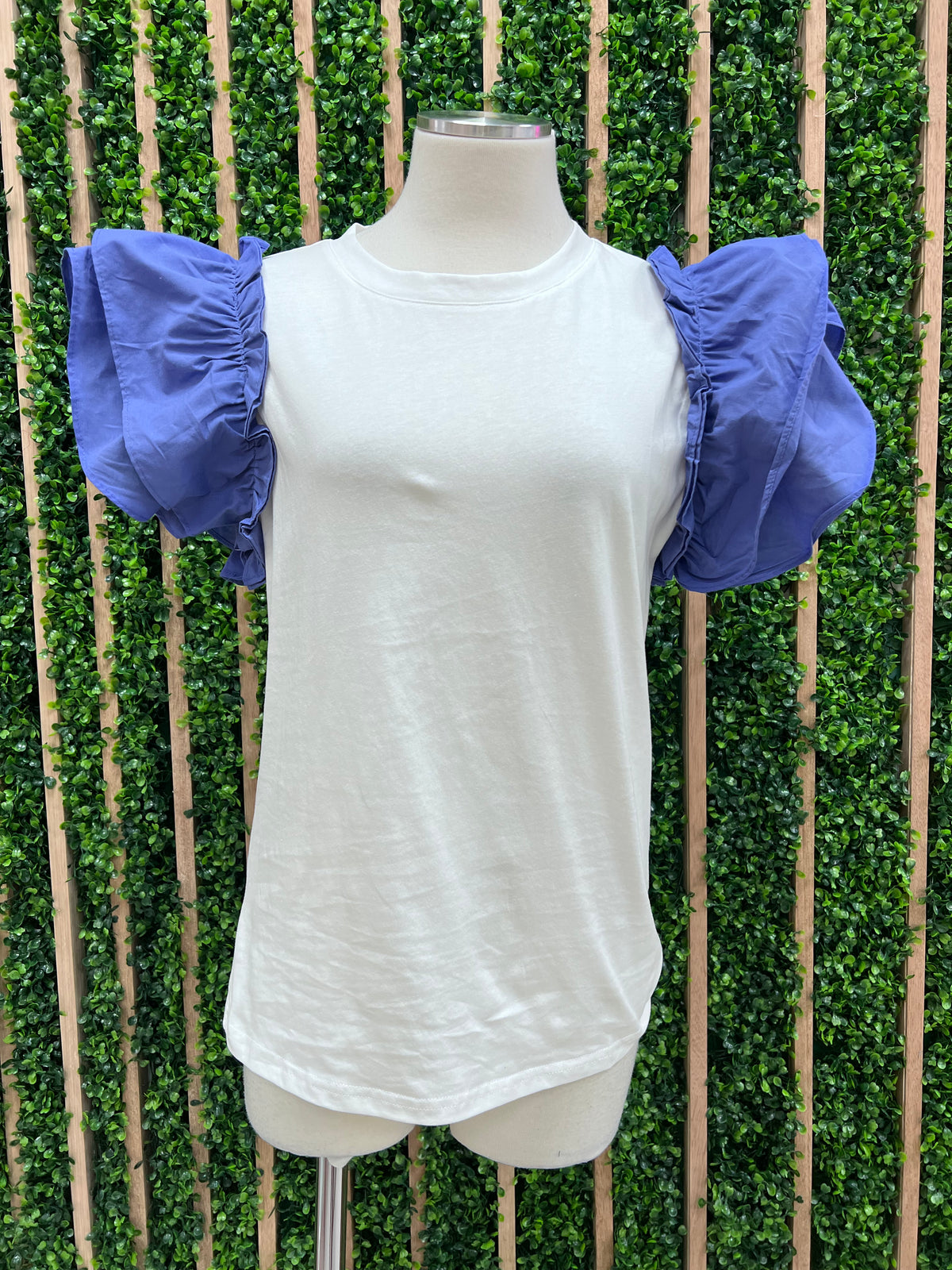 Lavender White Ruffled Top