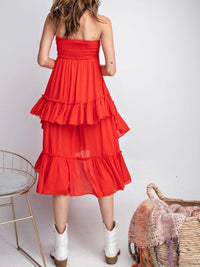 Hot Coral Tiered Midi Skirt