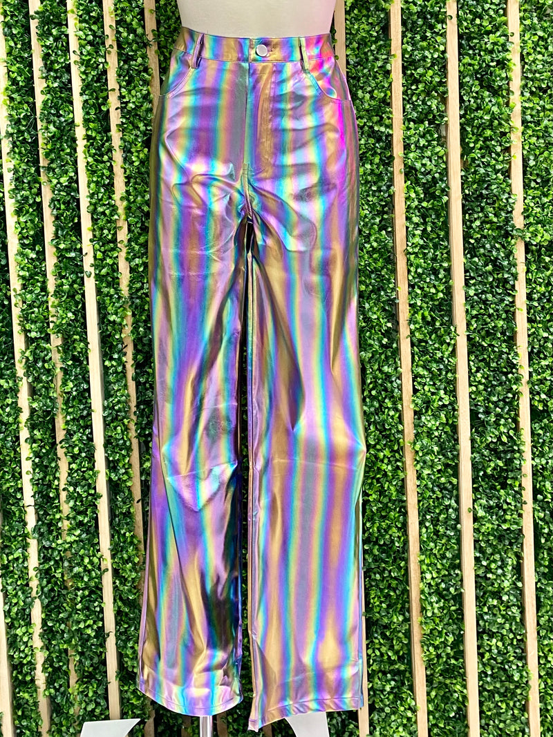 Metallic Rainbow Pleather Pants