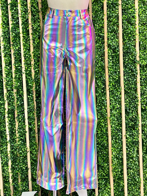 Metallic Rainbow Pleather Pants