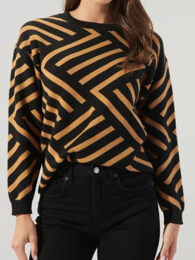 Tan Black Geo Sweater