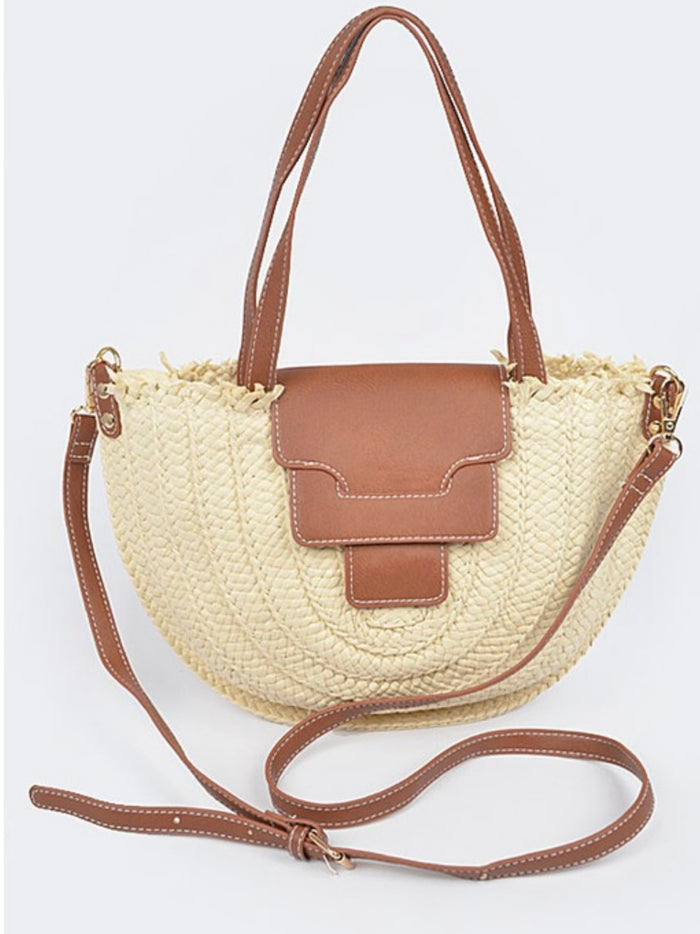Flap Straw Crossbody Bag