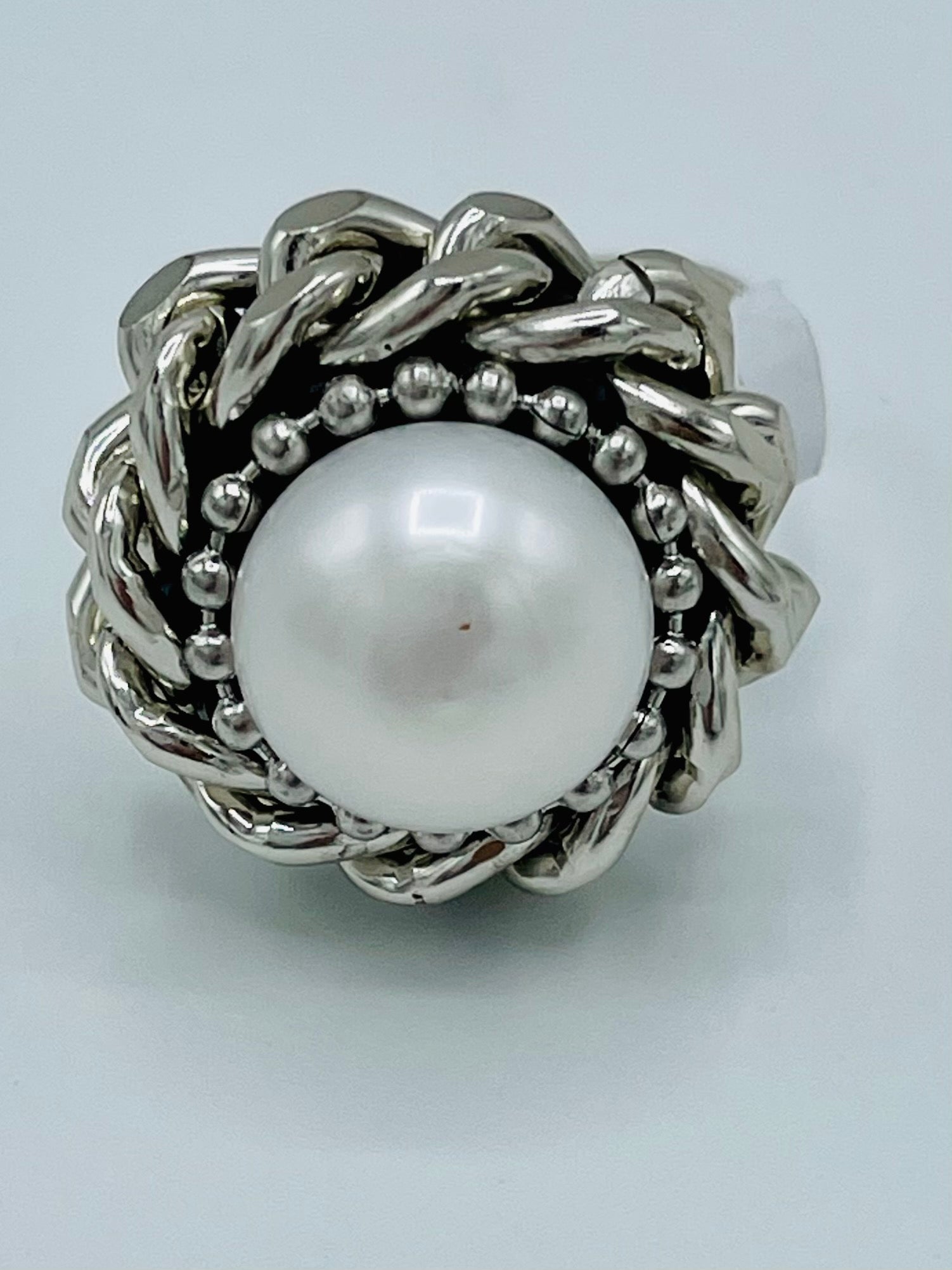 Medium Pearl Ball Chain Links Detail Ring