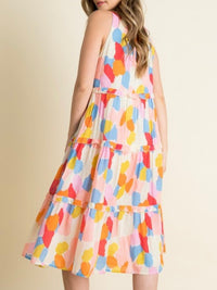 Multicolor Strokes Tiered Midi Dress