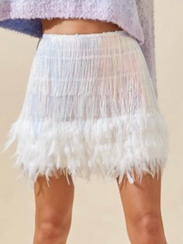 Iridescent shop feather skirt