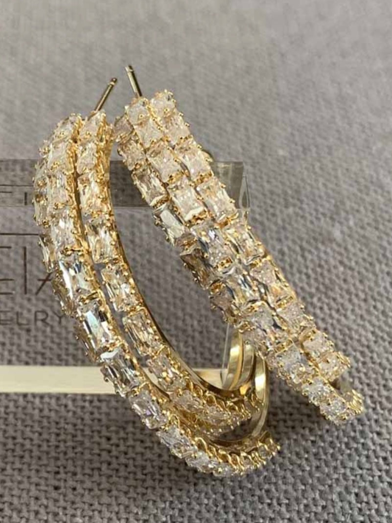 Crystal Triple Row Hoop Earrings