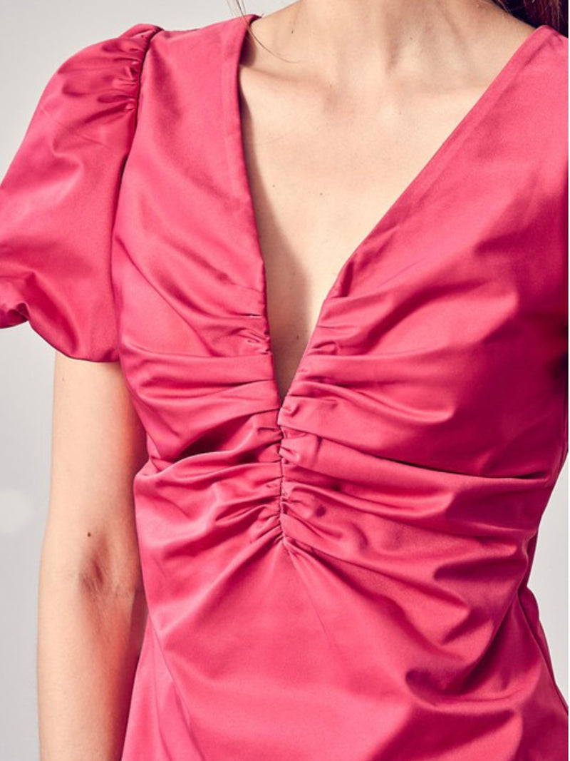 Classy V Neck Puff Sleeve Top